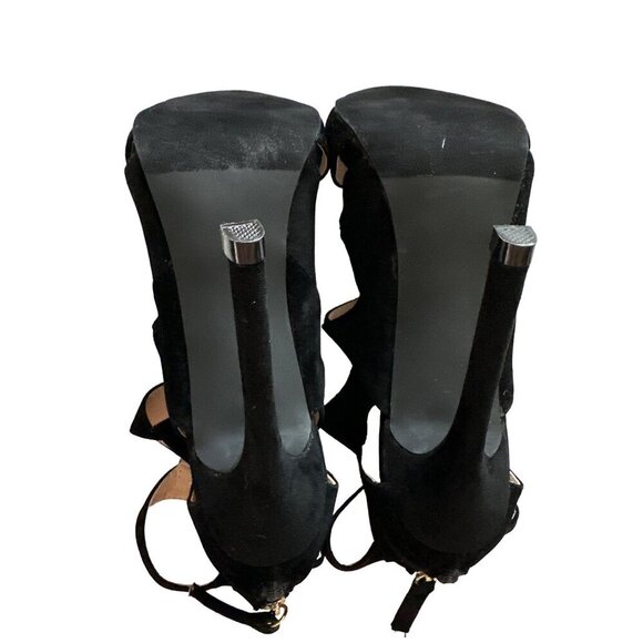 Liliana Black Velvet Heels Diamond Cutouts Open Toe Back Zipper Party Size 8.5 - Picture 11 of 13